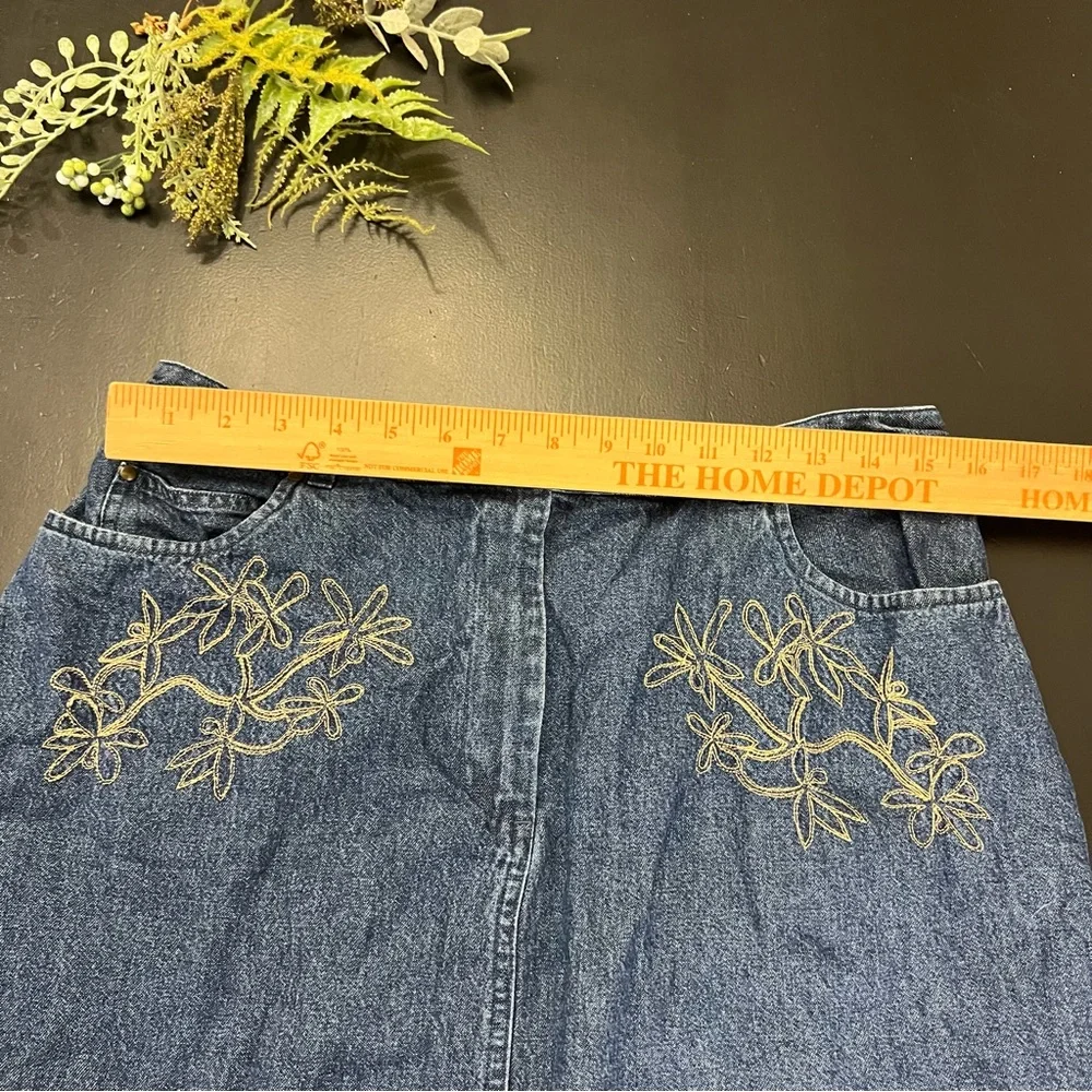 Westbound Y2k Blue Denim Floral Embroidery Straight Knee Length Jean Skirt Sz 14